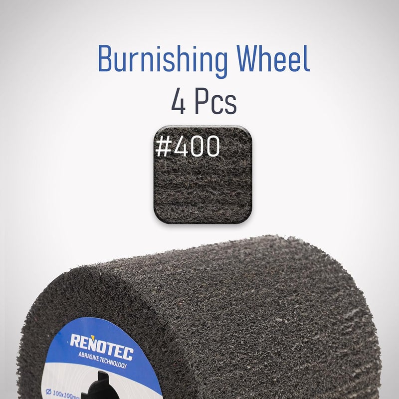 RENOTEC 4"x4", Burnishing Wheel SSF 4 Pack, SF, Grit 400, S/C, Metalwork and Woodwork - Image 3